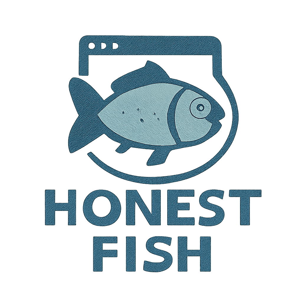 make a logo for website agency with words "Honest Fish"