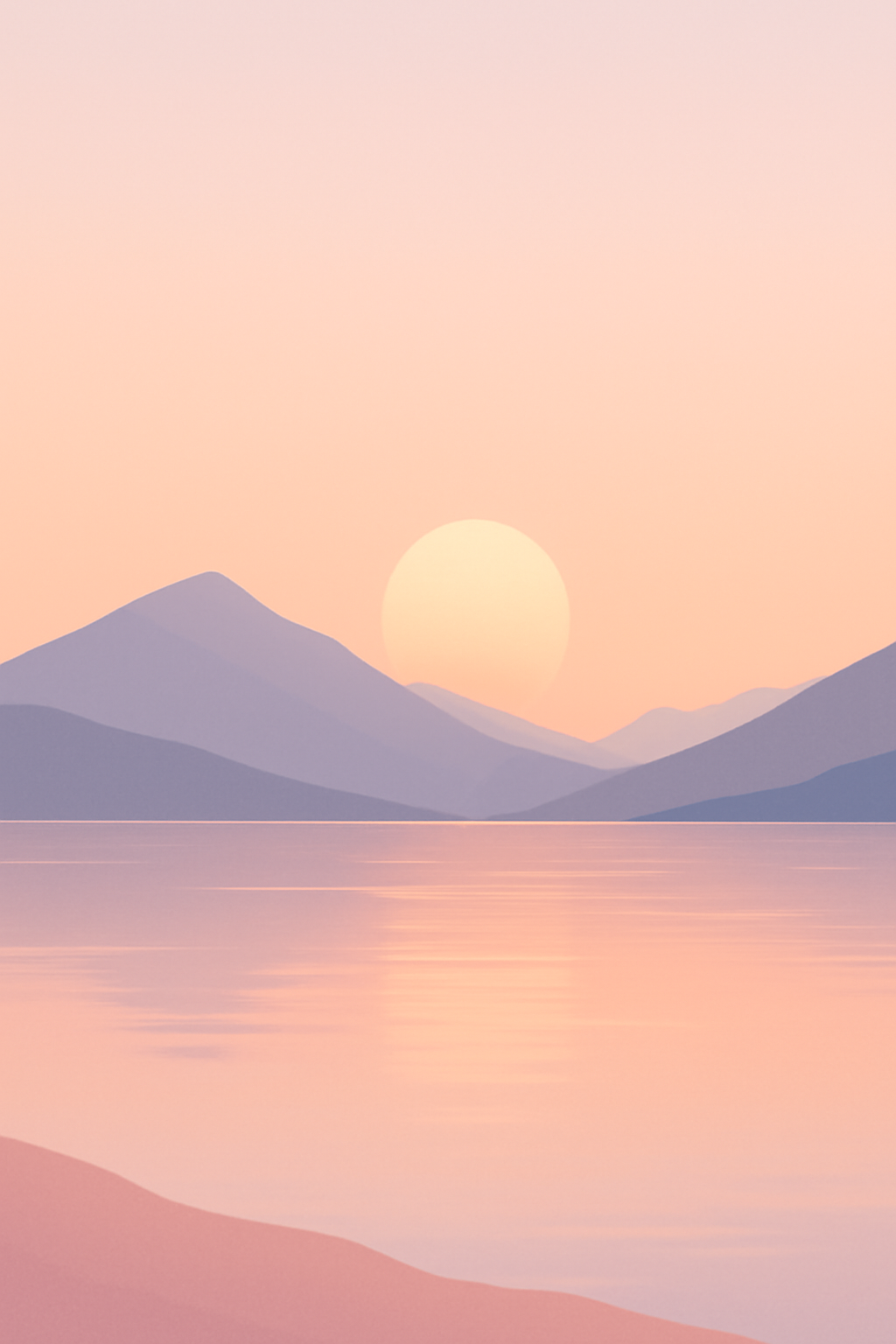 A calm sunrise over a mountain lake, minimalist style with soft pastel colors — background for a motivational quote